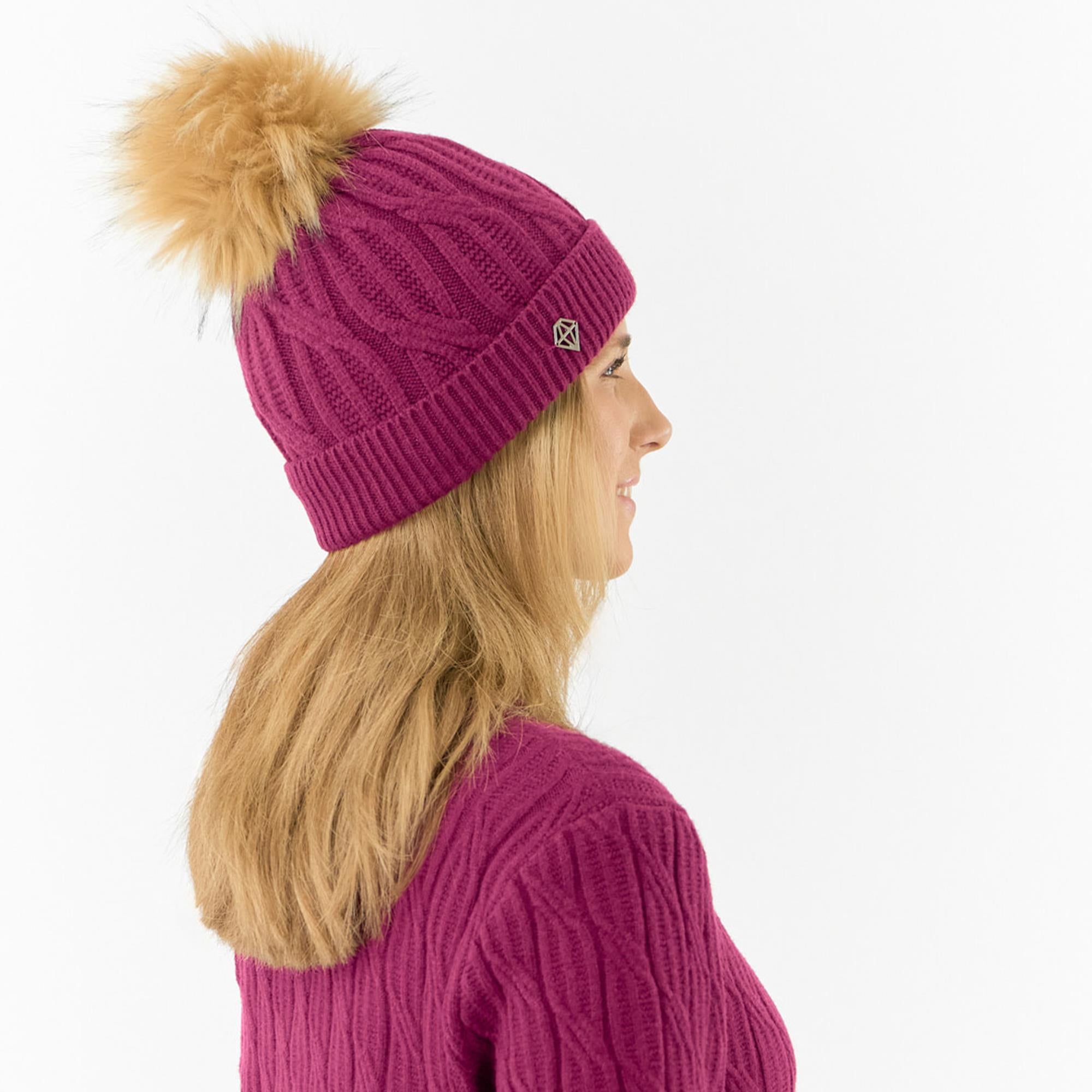 Pure Golf Suzie  Margot Knit Waterproof Ladies Bobble Hat Plum